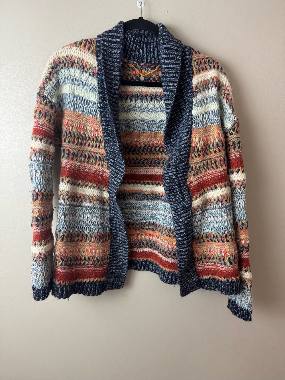Anthropologie Knitted & Knotted Multicolor Open Front Cardigan S/M Boho Casual